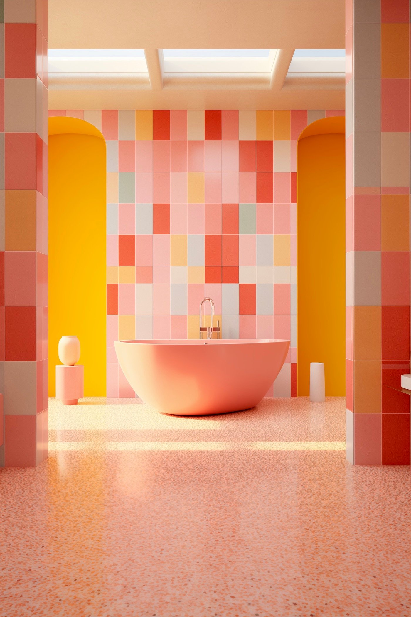 salle de bain colorée camaïeu pêche orange jaune