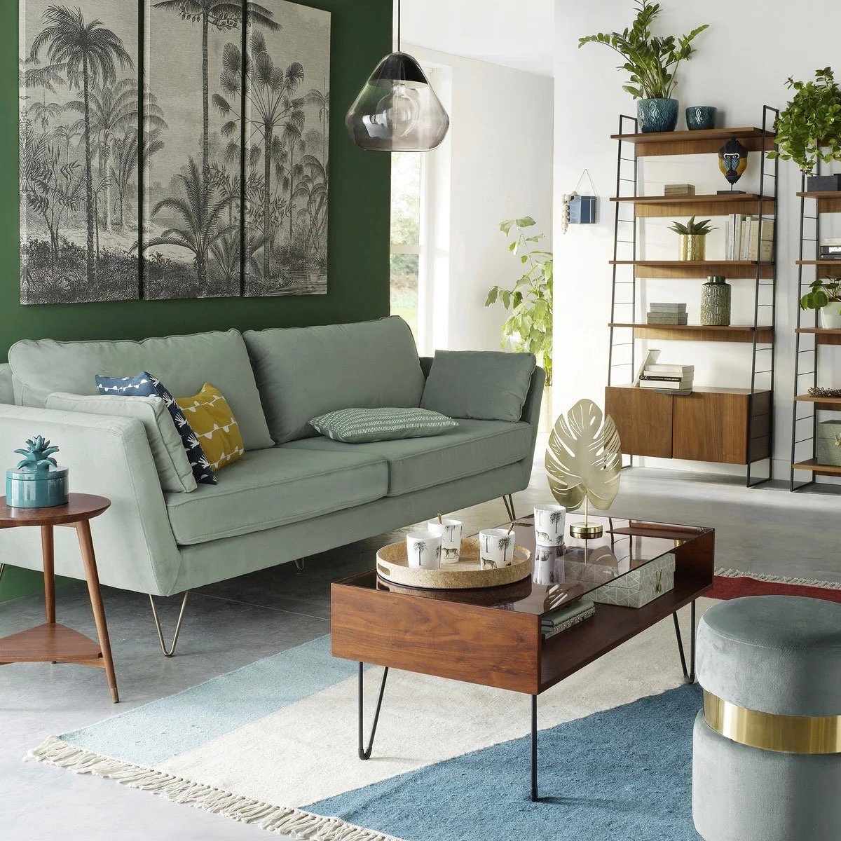 choisir revêtement canapé velours salon vert bois foncé