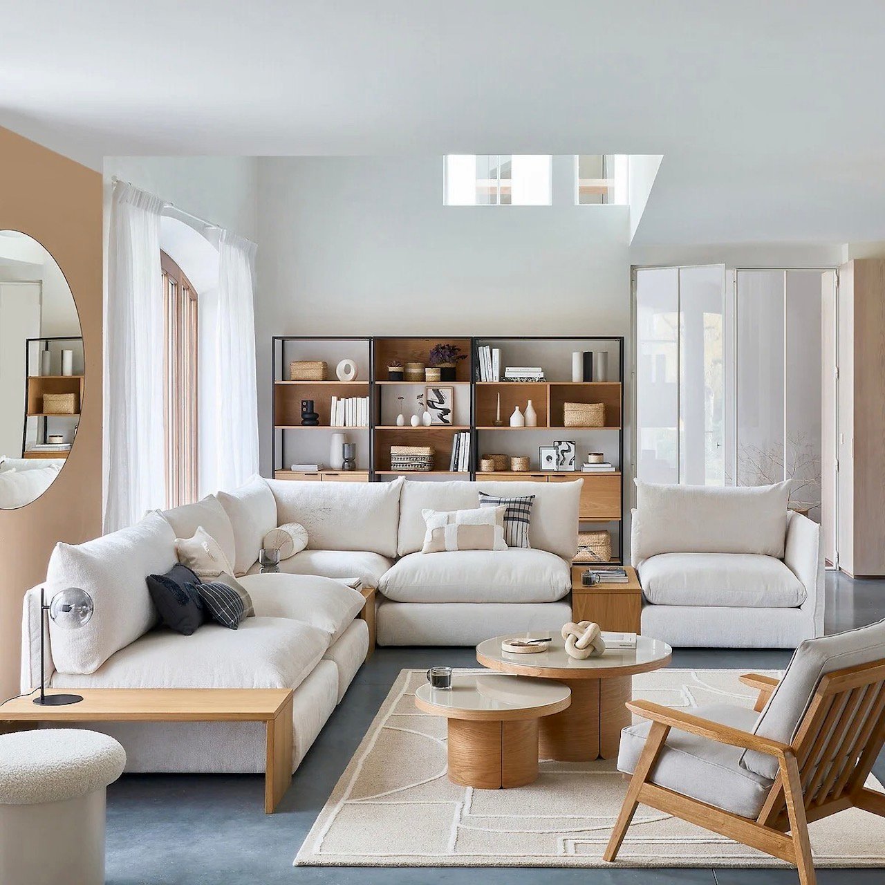 décoration salon bois blanc bois canapé modulable