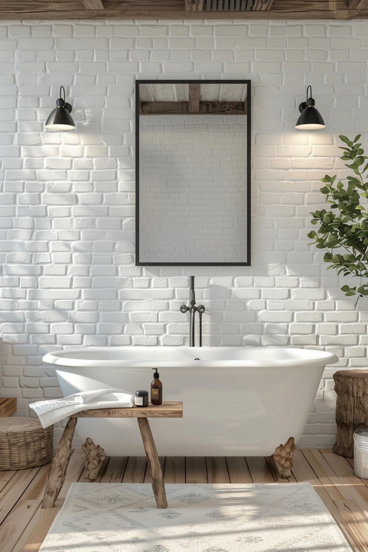 cottage blanc bois baignoire rétro chic idée déco
