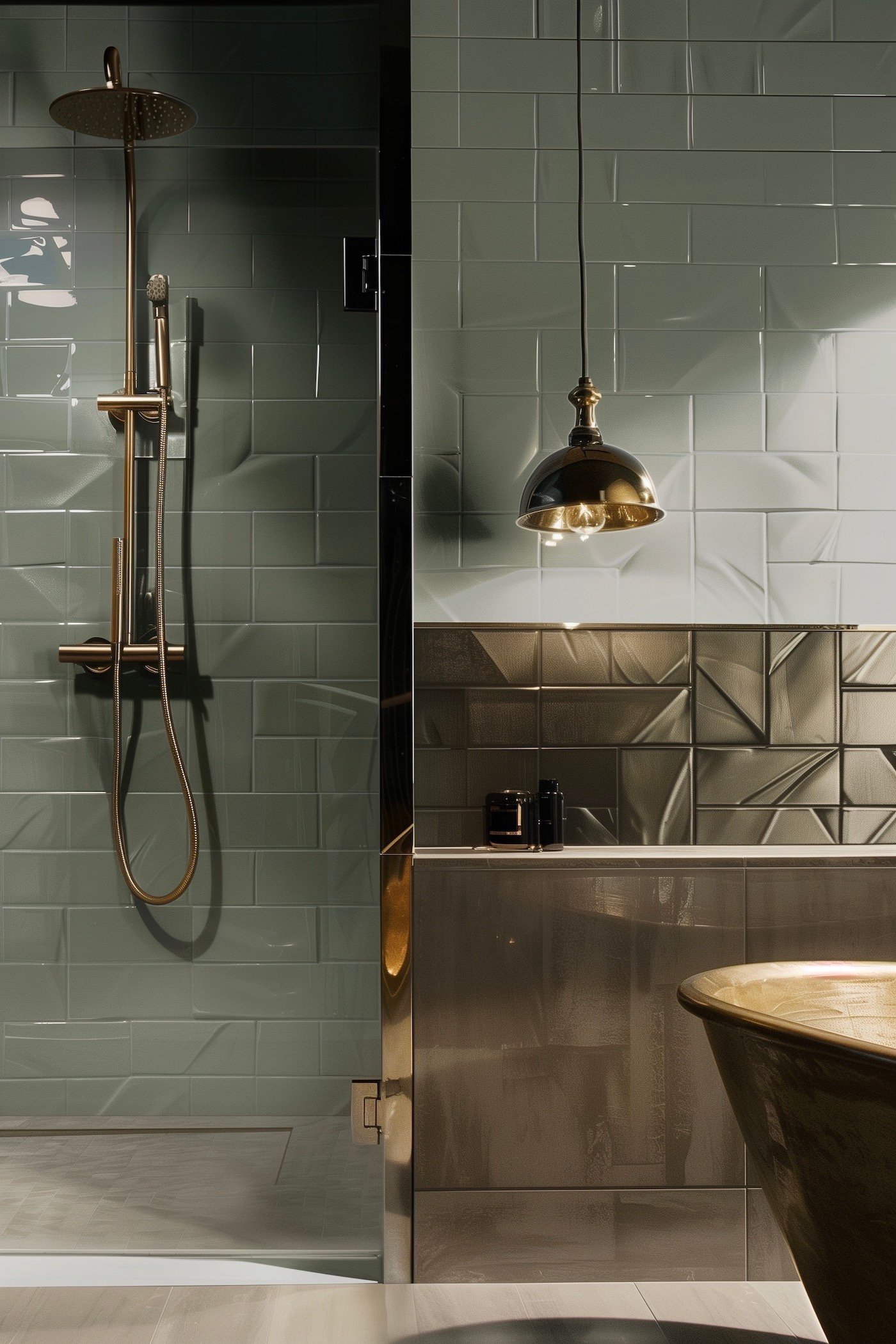 salle de bain couleur vert eau kaki bronze