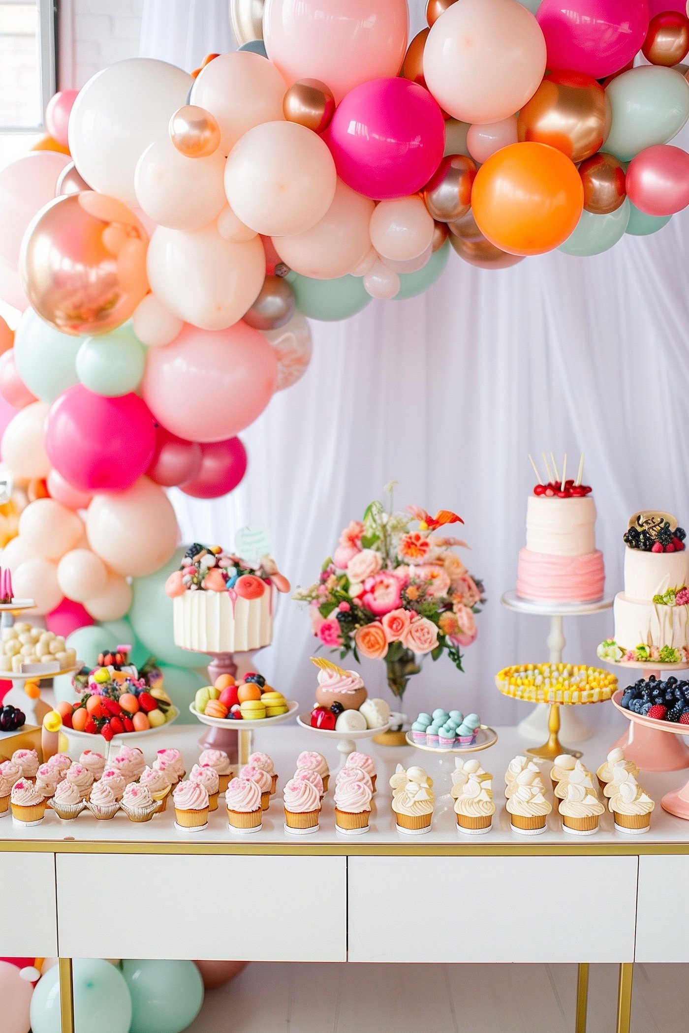 décoration murale arche ballon buffet gâteau de mariage