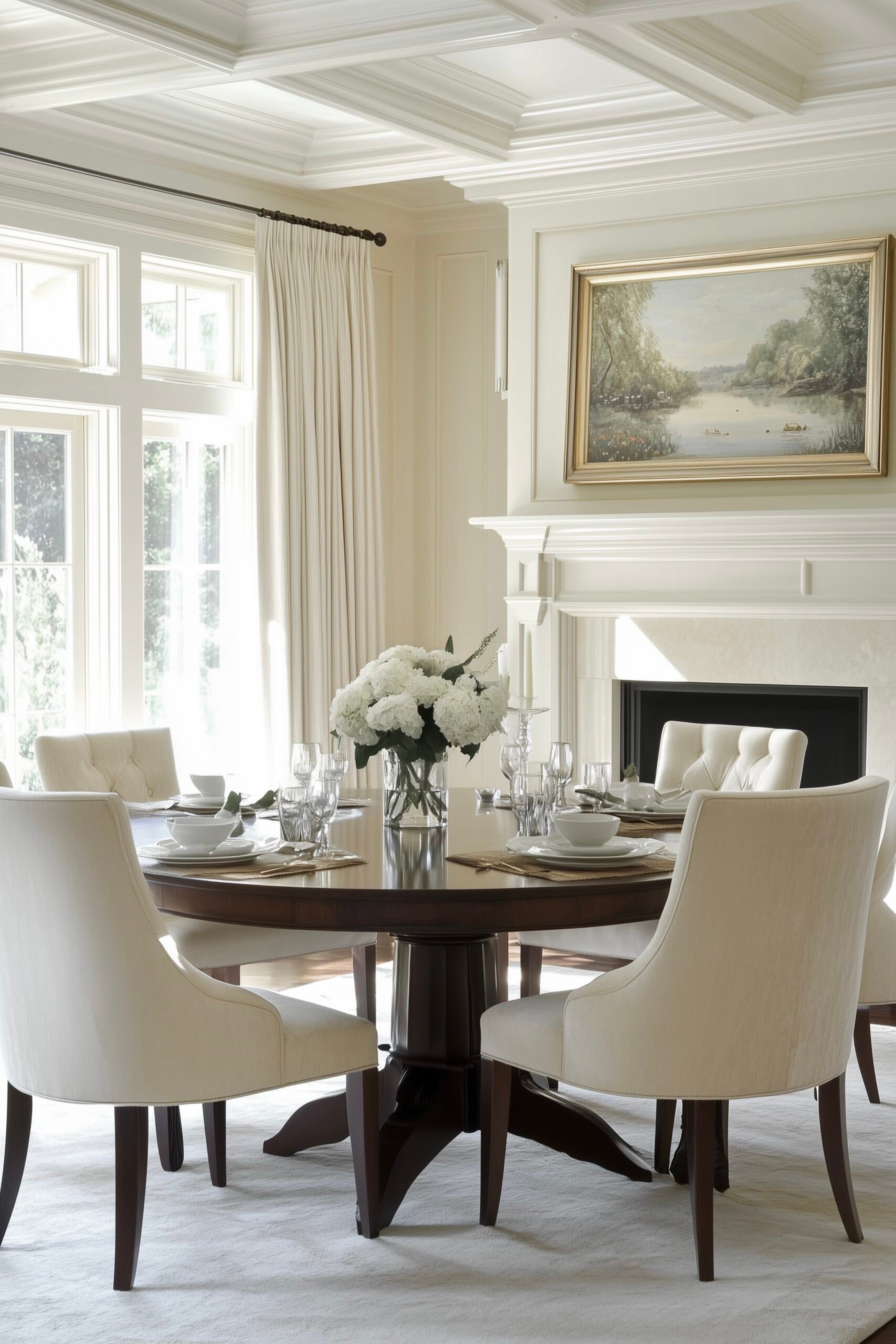 décoration cottage américain table ronde chaise matelassée