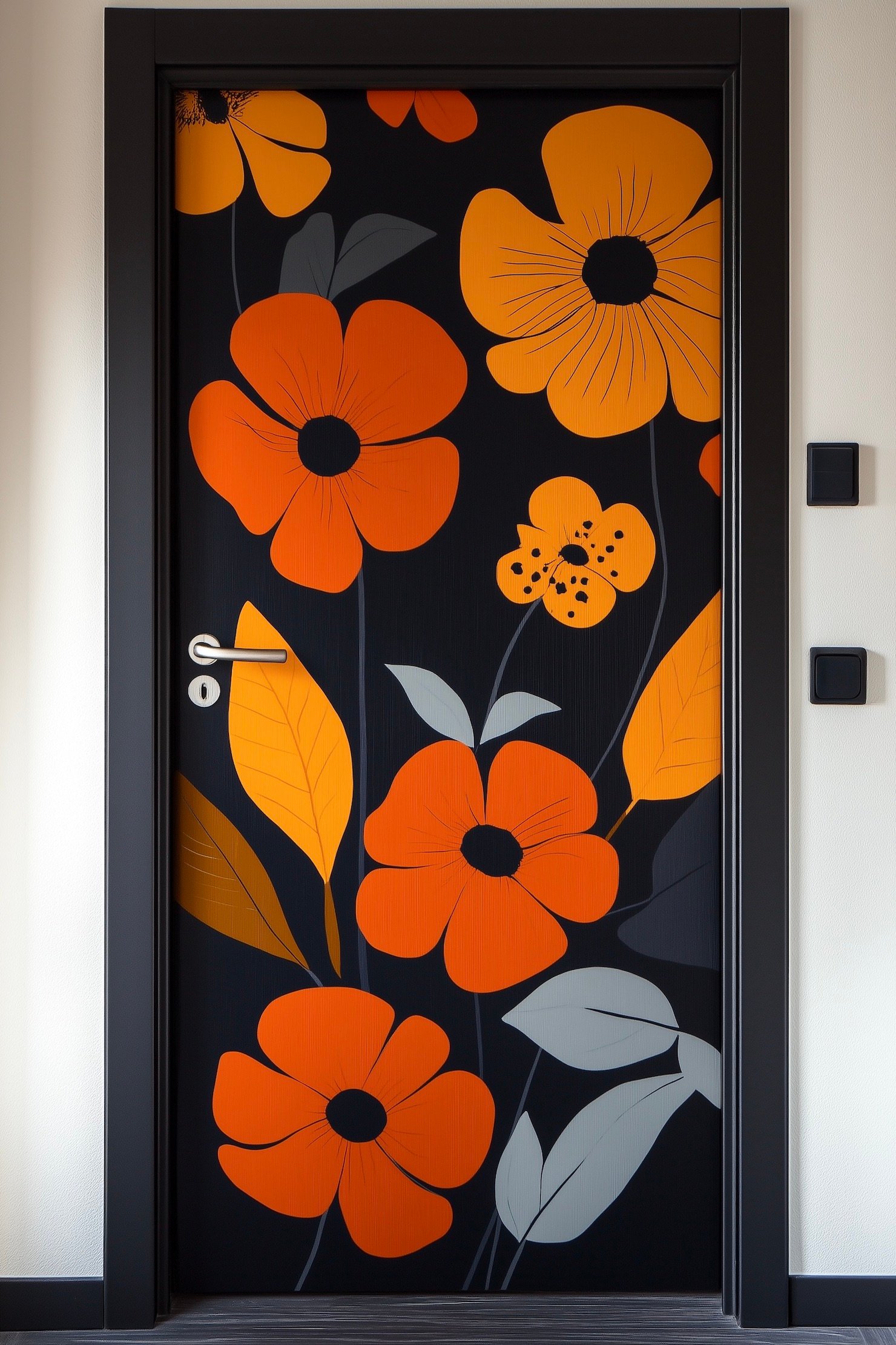Peinture artistique mur porte fleurs décoration motif