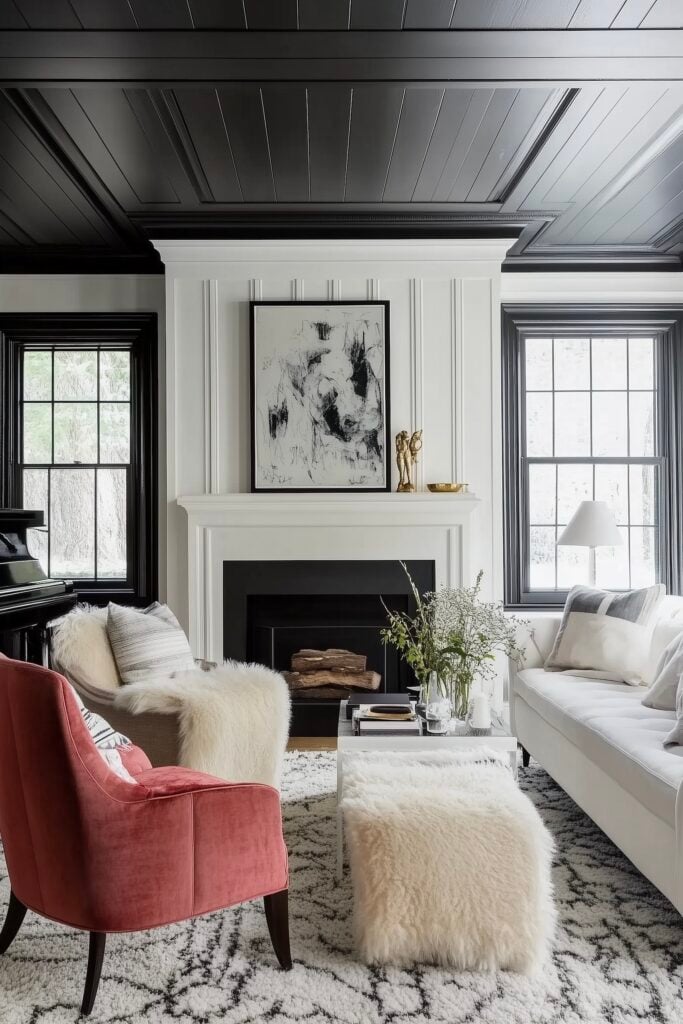 décoration ranch moderne moulures plafond noir