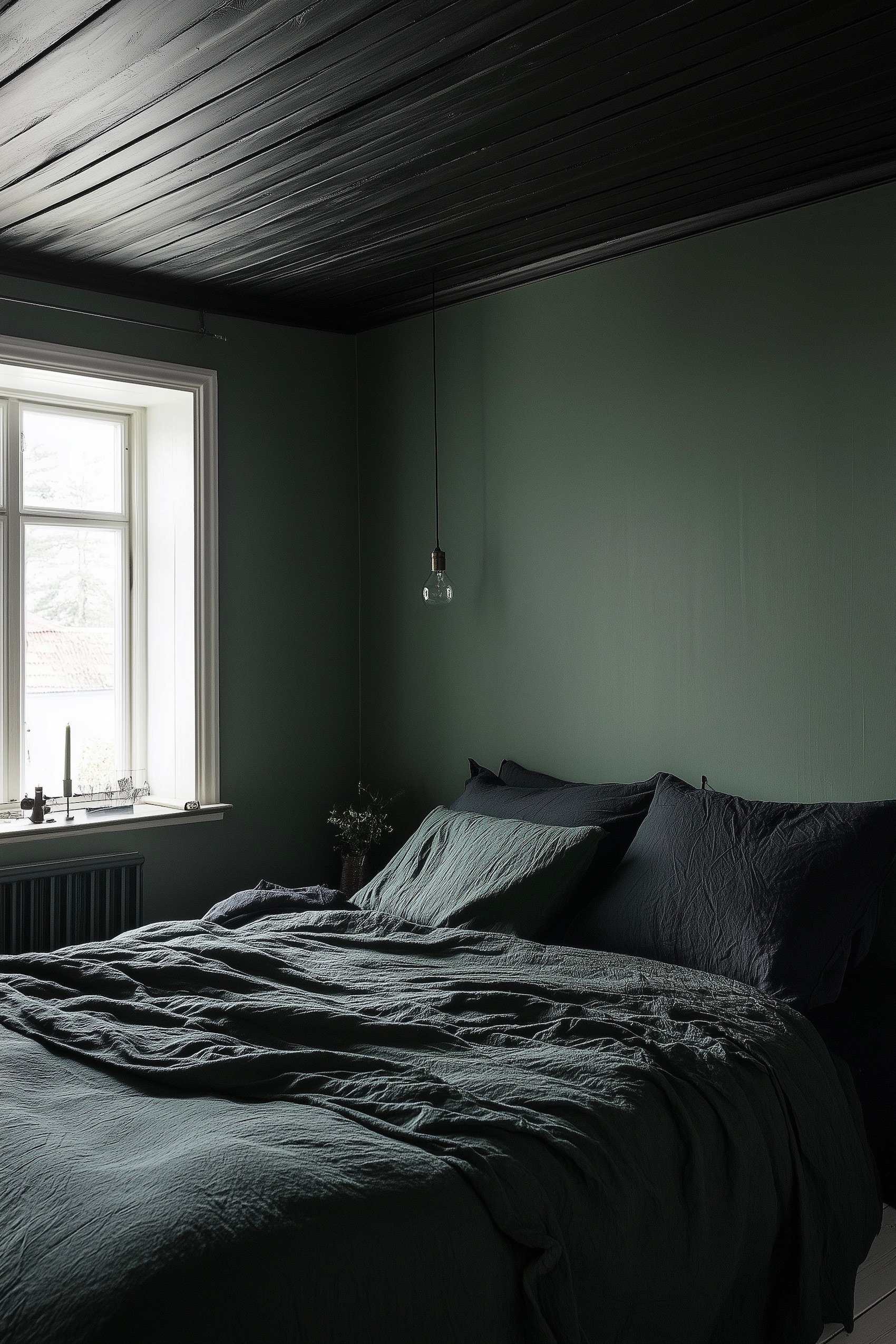 idée déco chambre foncée vert gris