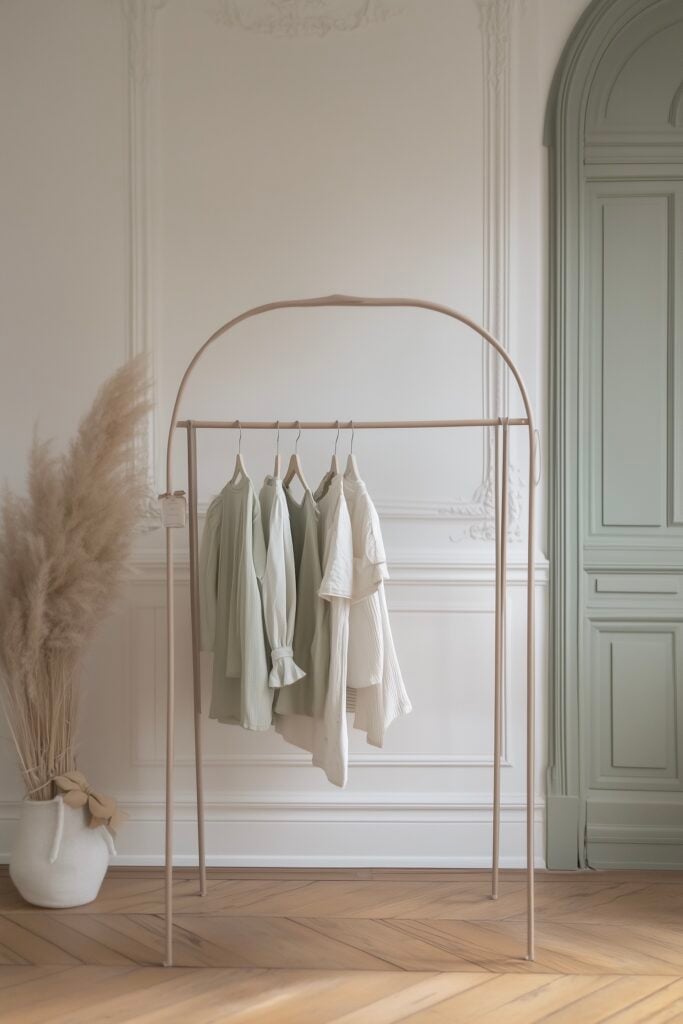 portant bois chic boutique enfant mur vert moulures