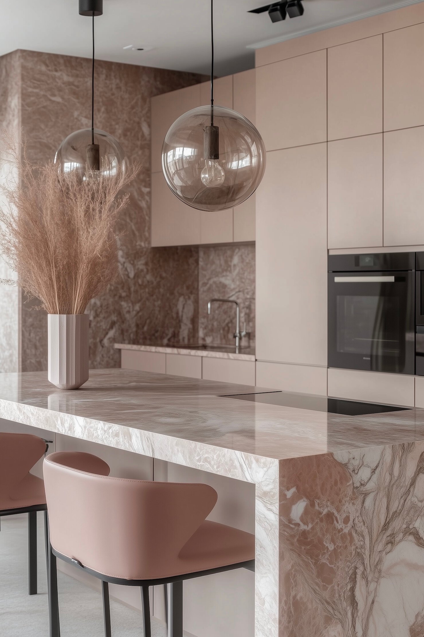 décoration pierre rose cuisine ouverte