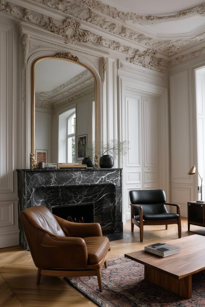 aménagement design appartement parisien fauteuil cuir danois