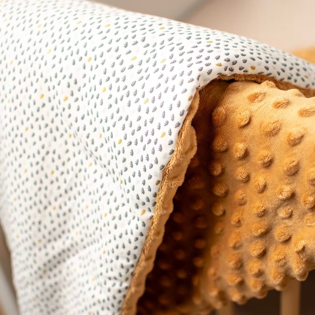 couverture réversible en bébé jaune moutarde gouttes