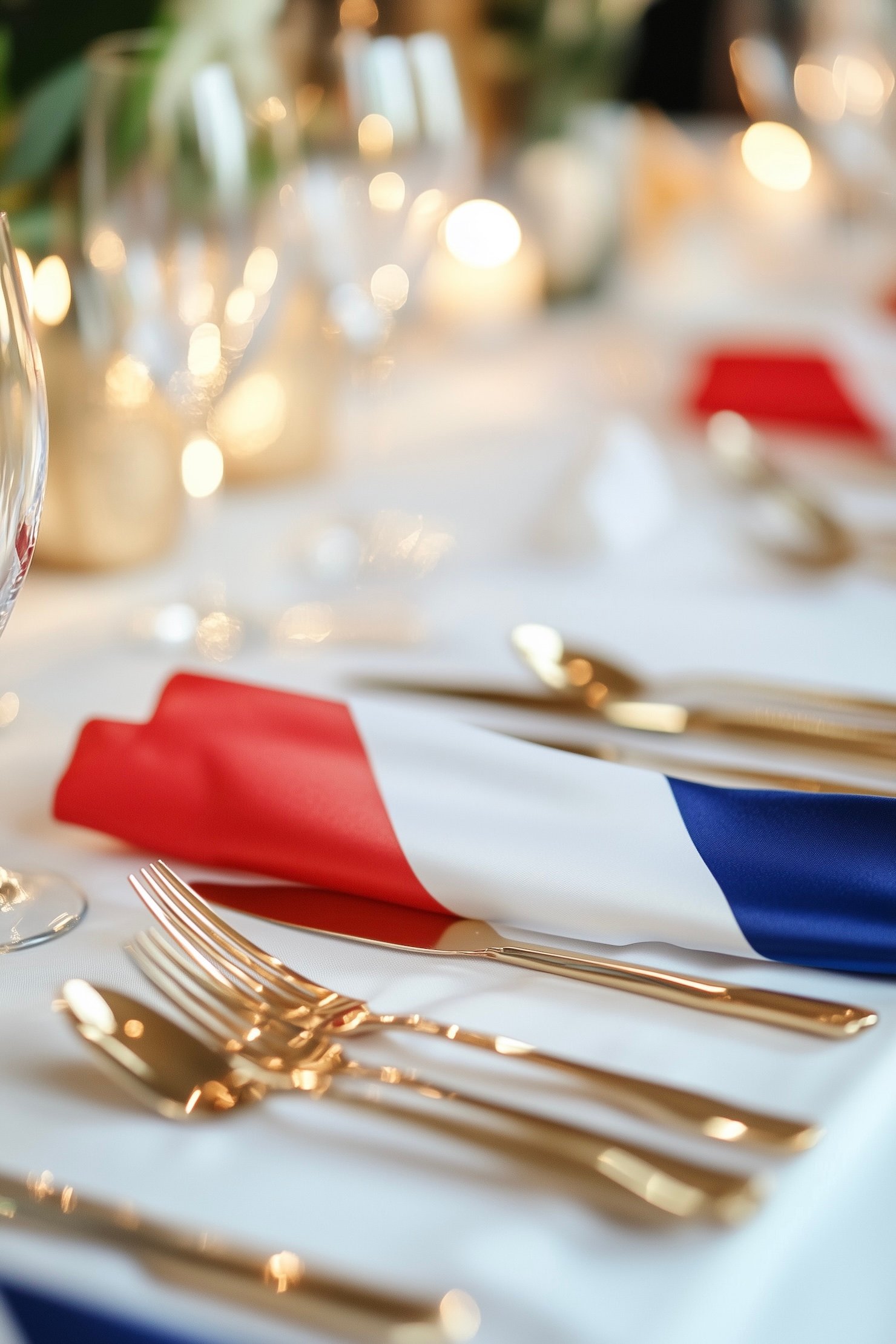 déco festive serviette drapeau français couverts dorés