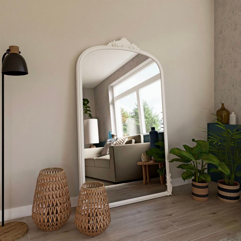 miroir blanc chateau à poser sol