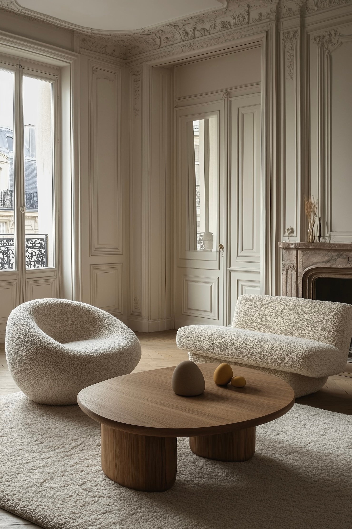 tissus bouclettes salon moderne ambiance hivernale raffinée