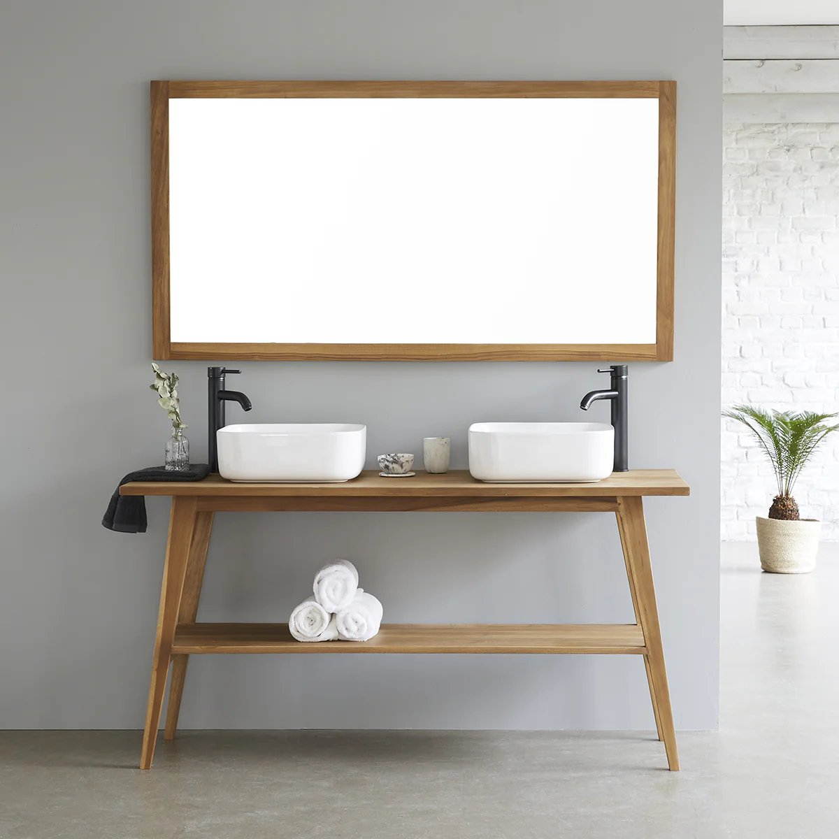 meuble salle de bain double vasque étroit chêne
