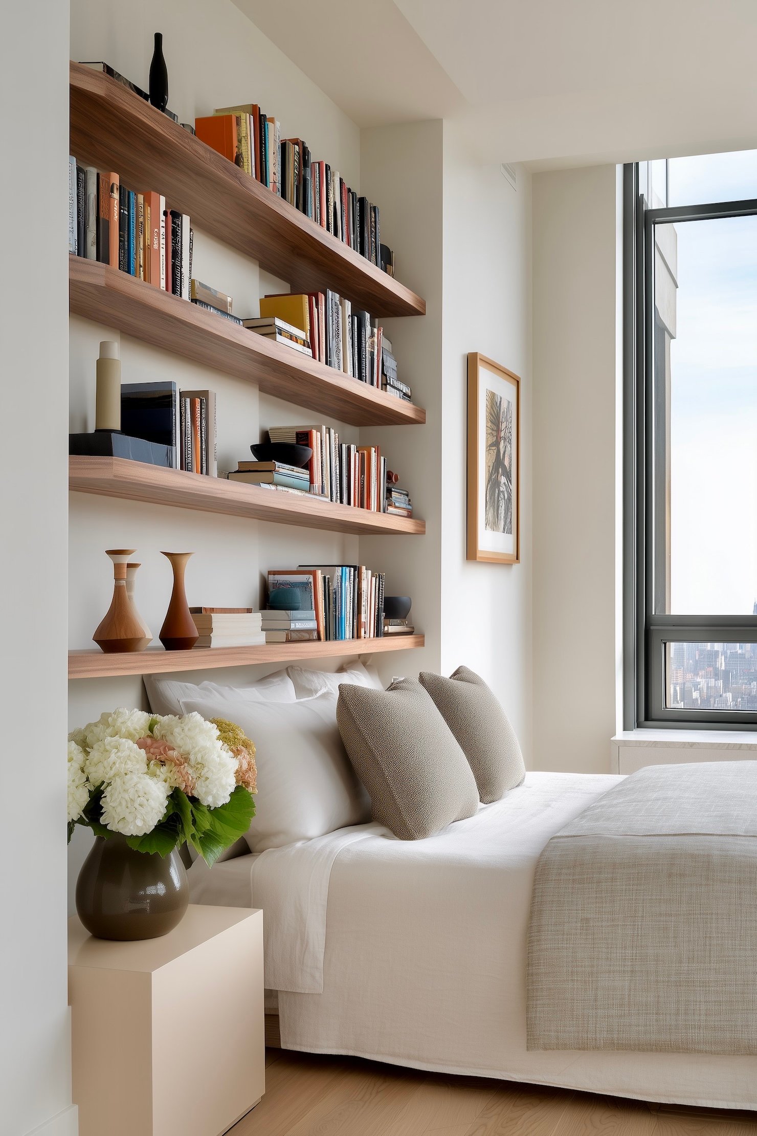 bibliothèque haute étroite tête de lit