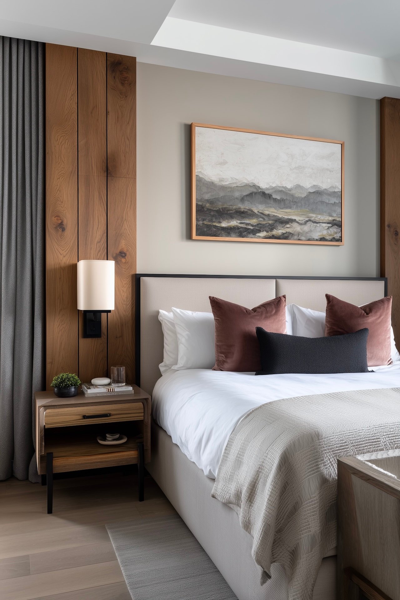 chambre chalet moderne déco bois métal cuir
