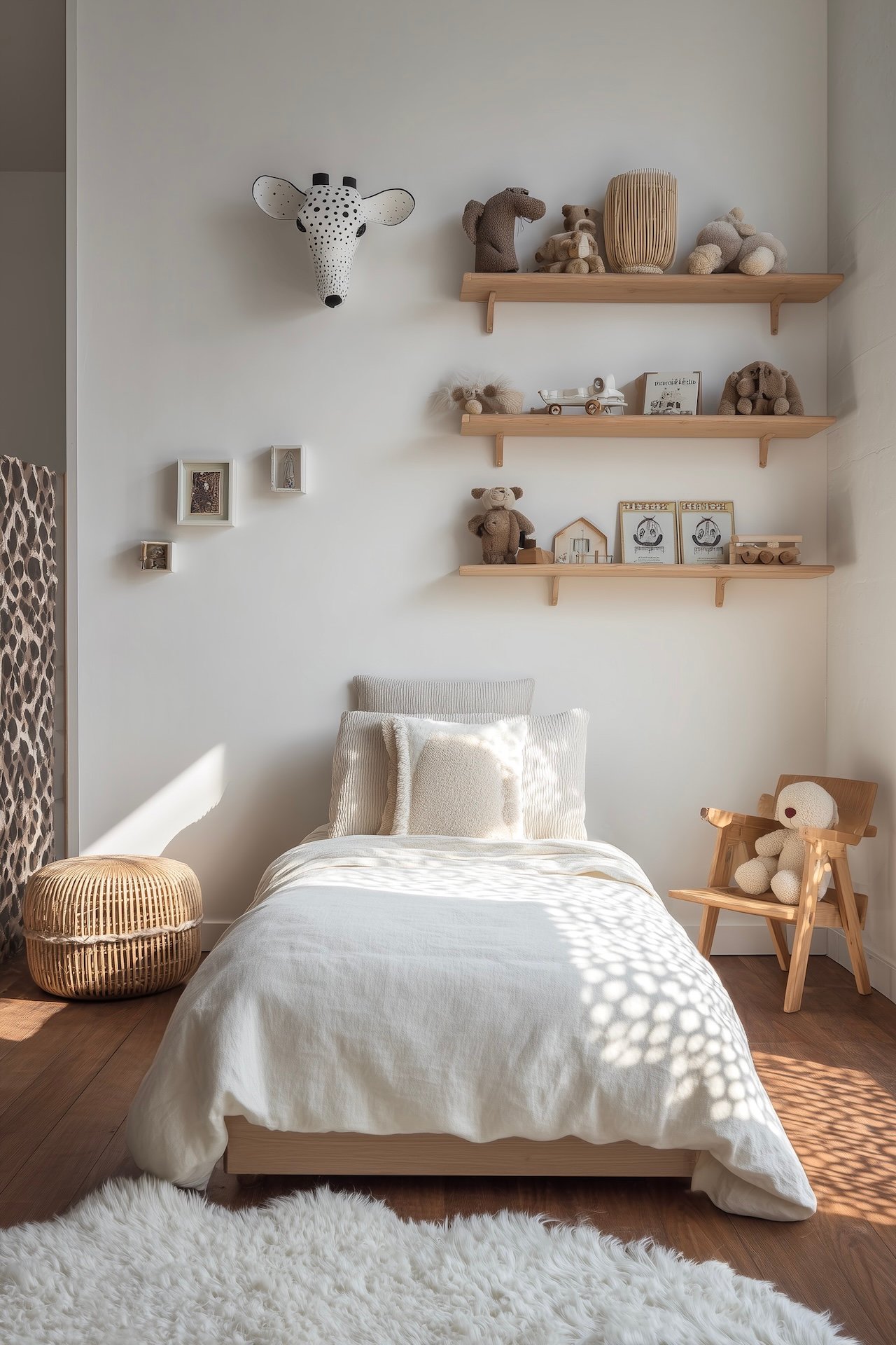 chambre enfant blanche chaleureuse bois animaux
