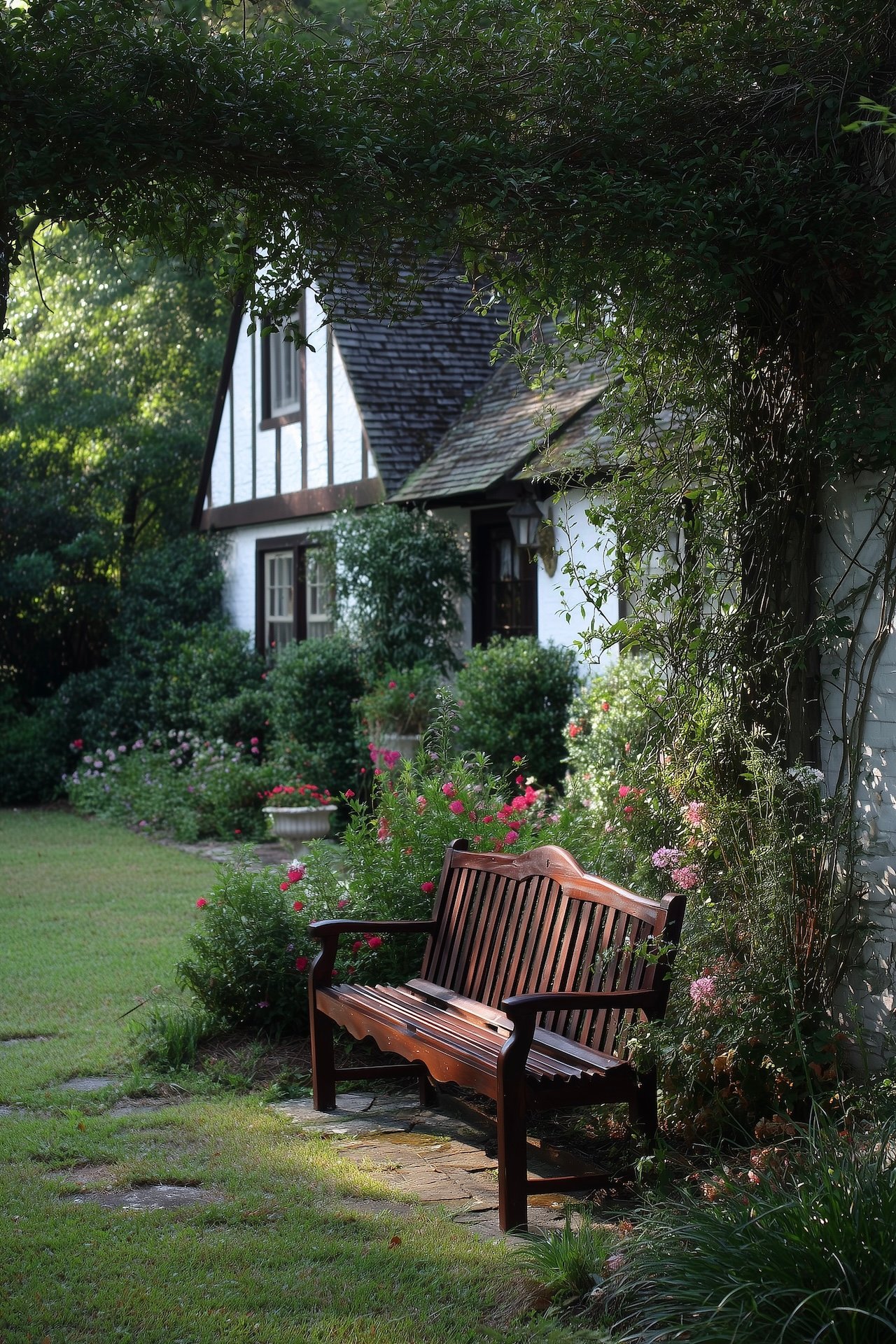 coin cosy jardin cottage anglais roses