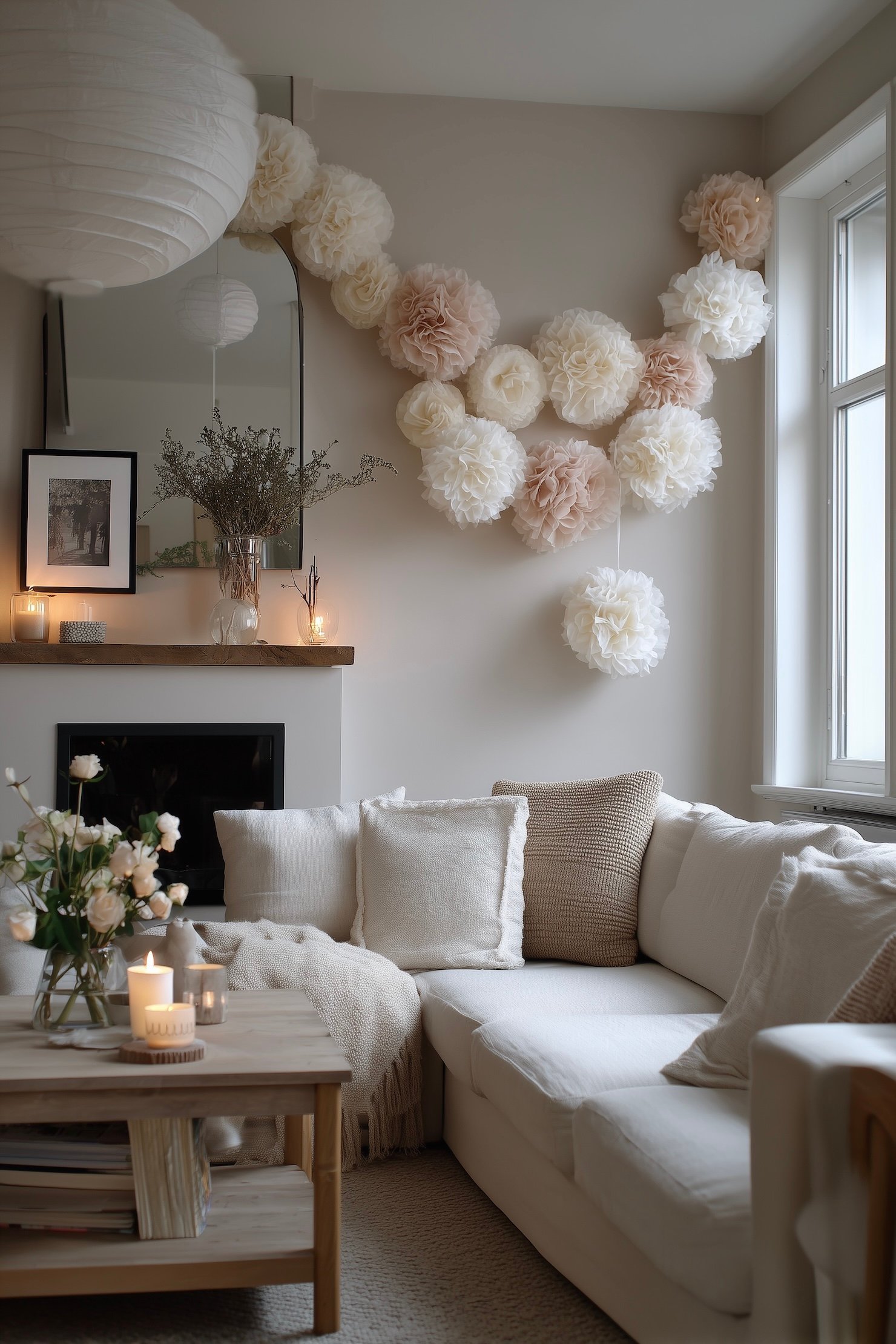 déco pompons salon mur relief personnalisé