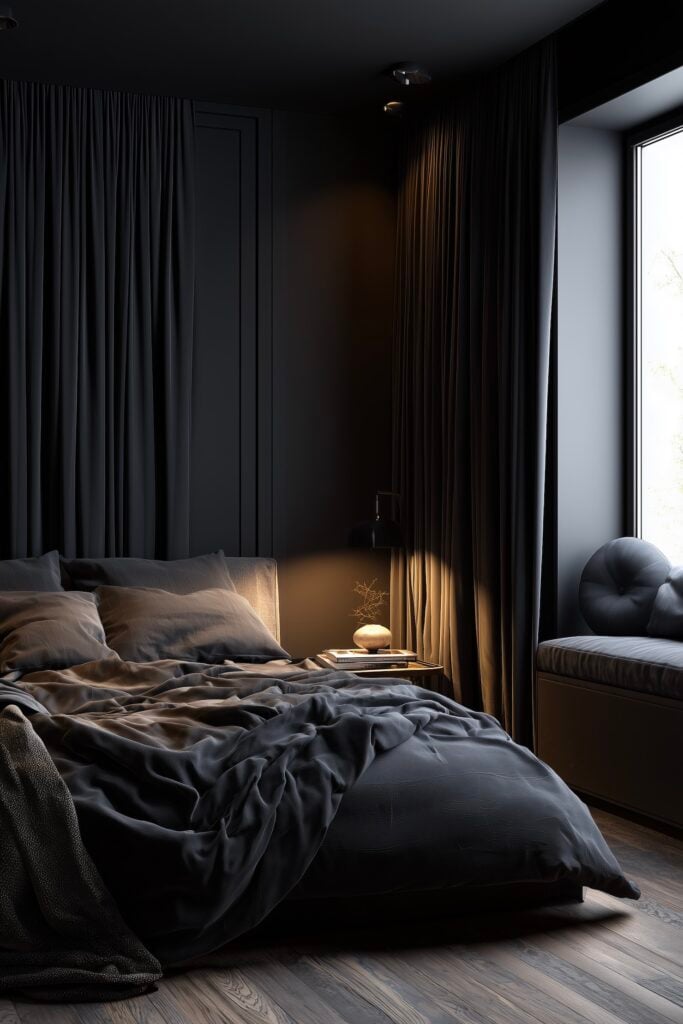 chambre ami cocon décoration noire gris anthracite