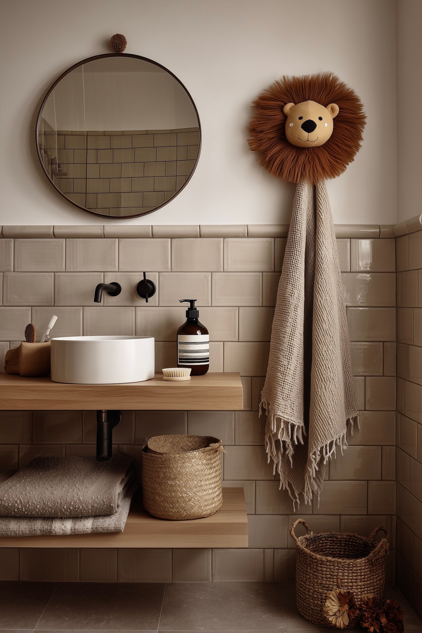 salle de bains thème lion enfant beige