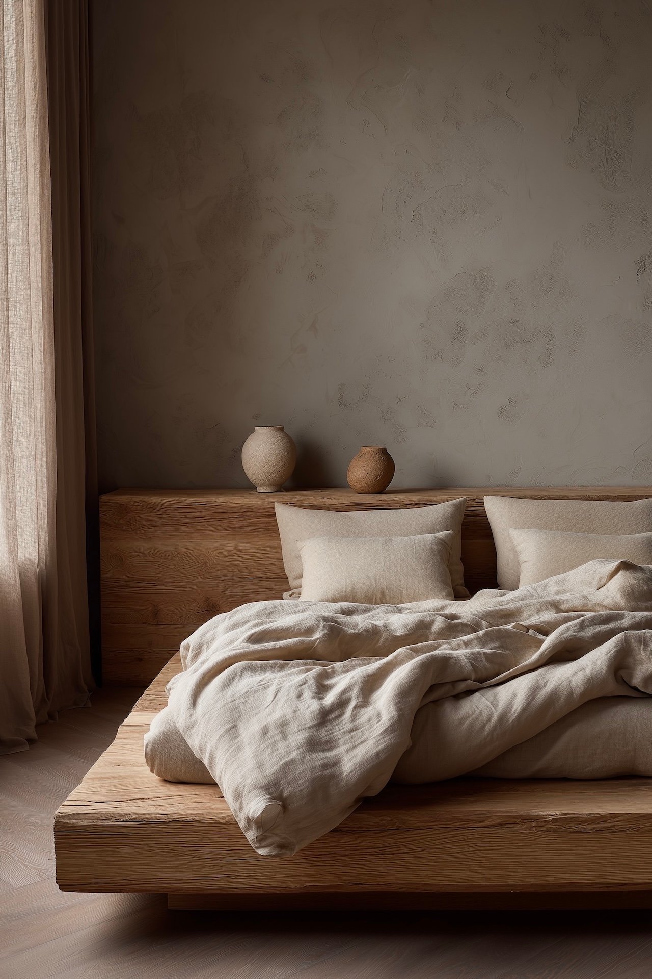 chambre japandi bois lin matériaux naturels