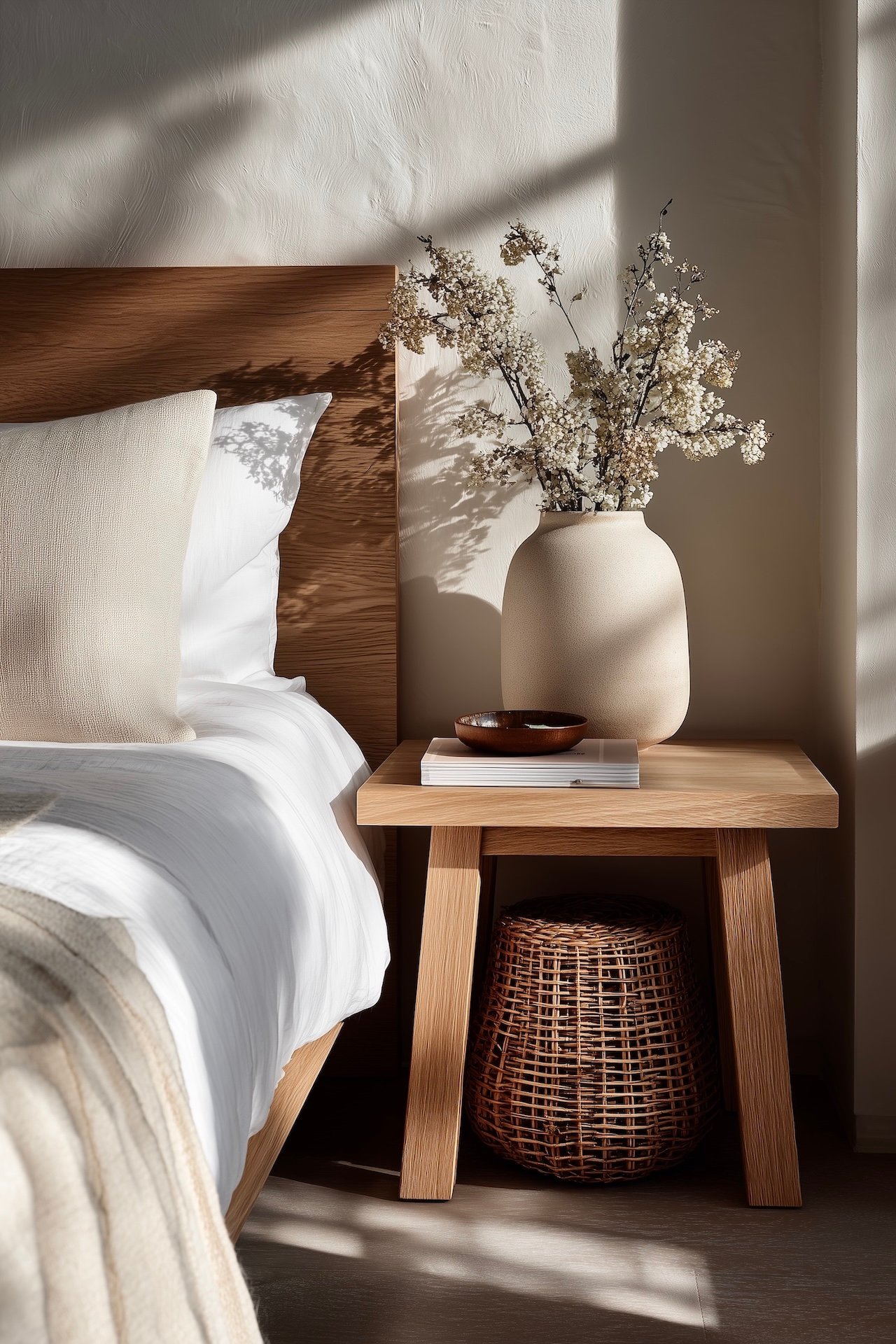 décor chambre beige coussins lin doux