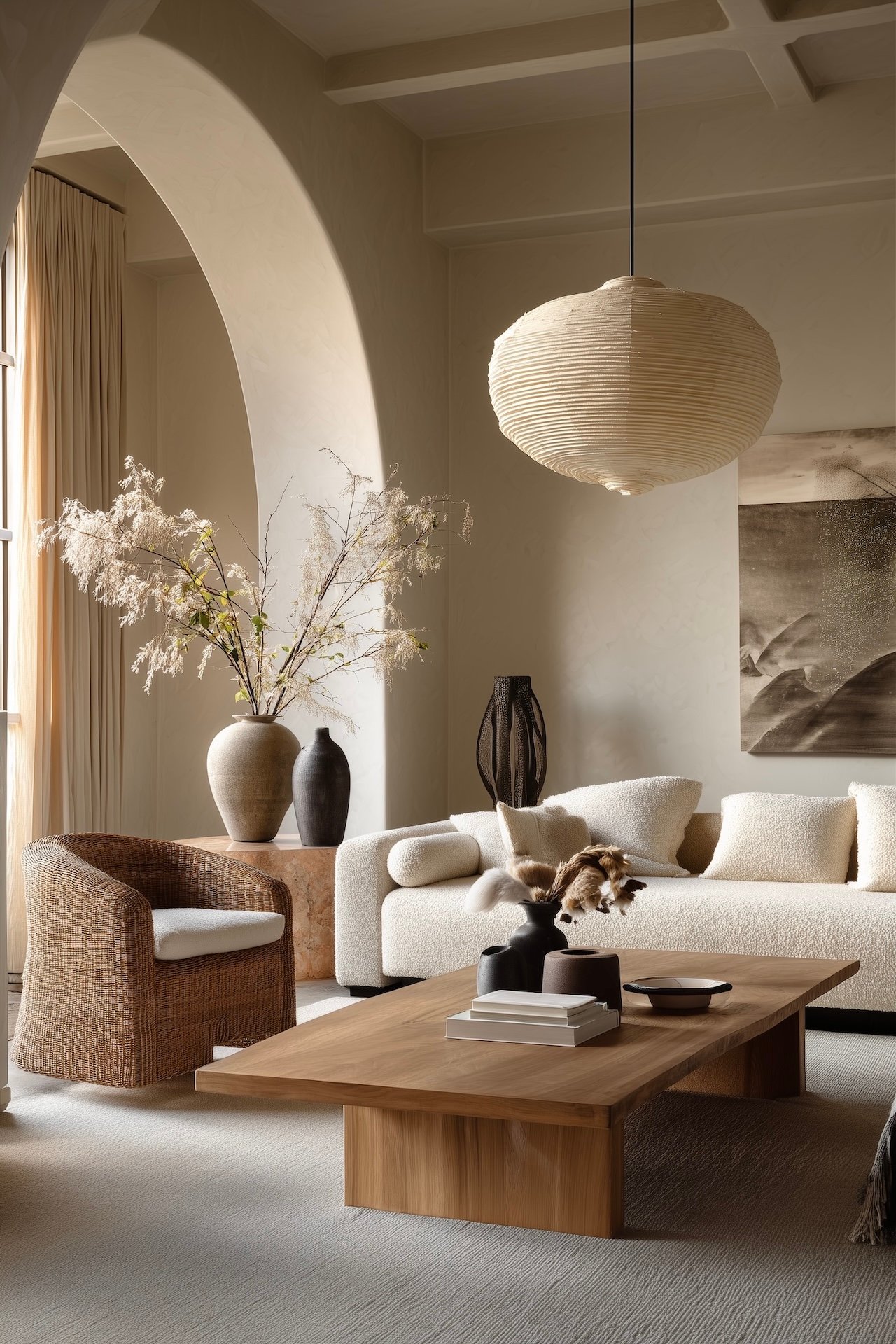 salon épuré mobilier bois matériaux naturels