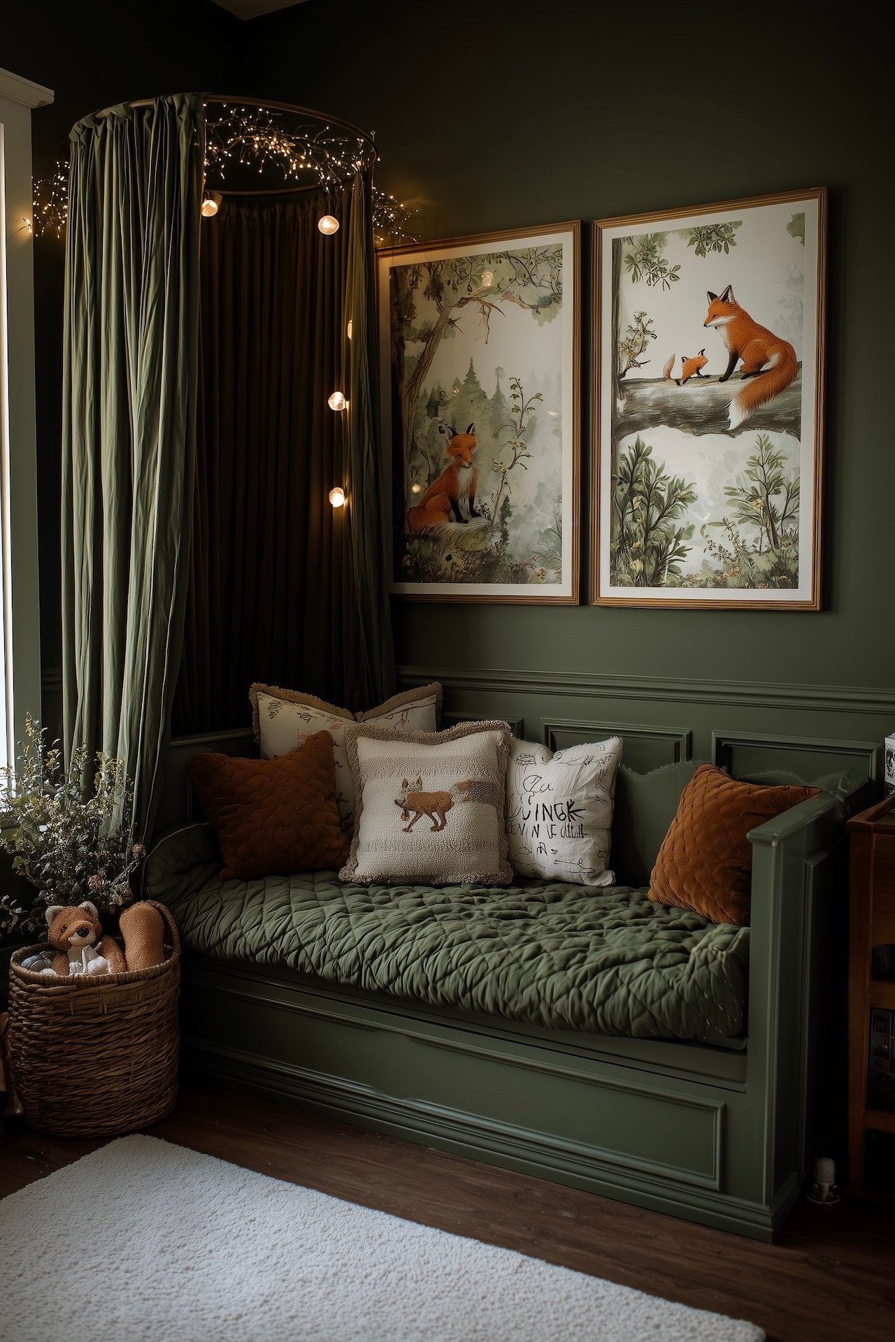chambre vert forêt romantique bébé déco
