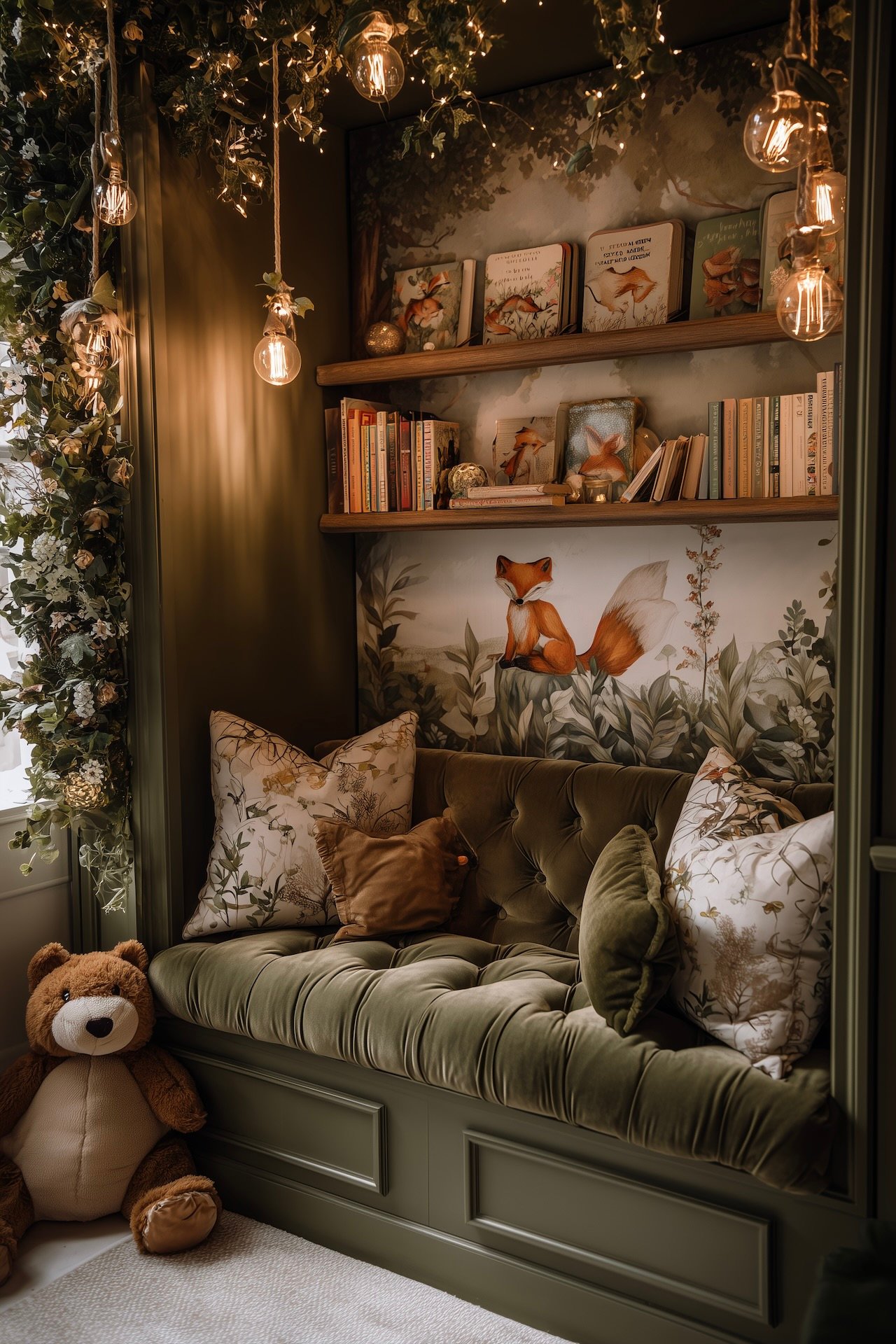 chambre vert olive thème renard forêt