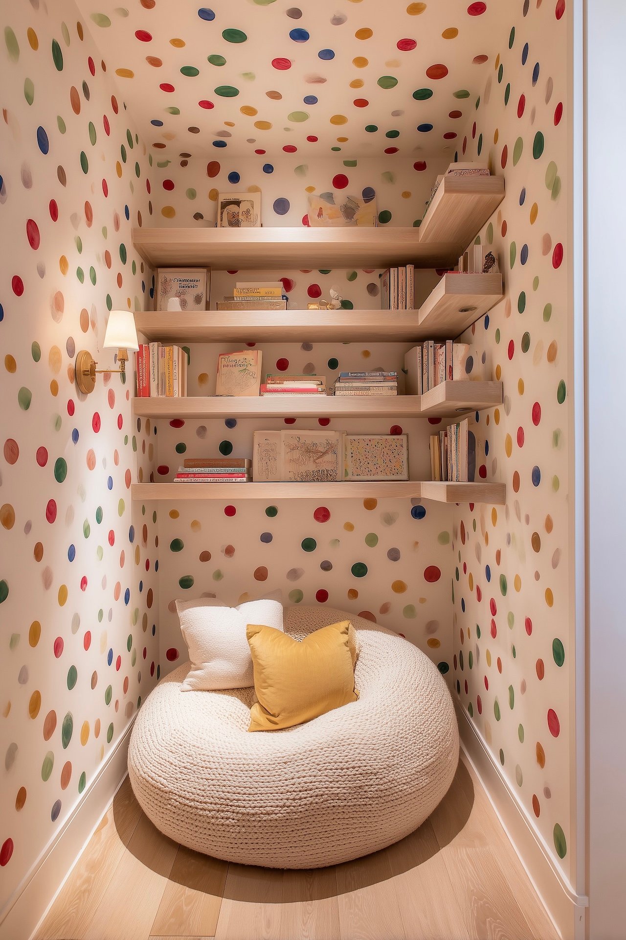 coin lecture enfant pois multicolores cosy