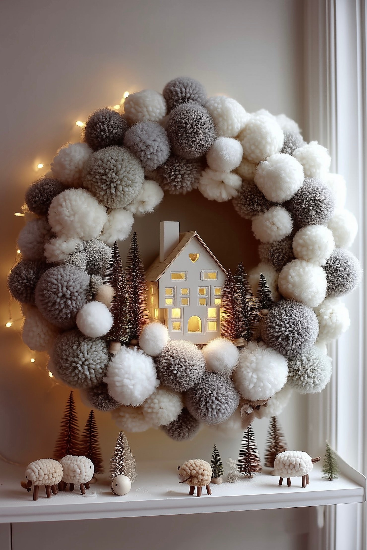 couronne pompon fait maison facile blanche grise taupe