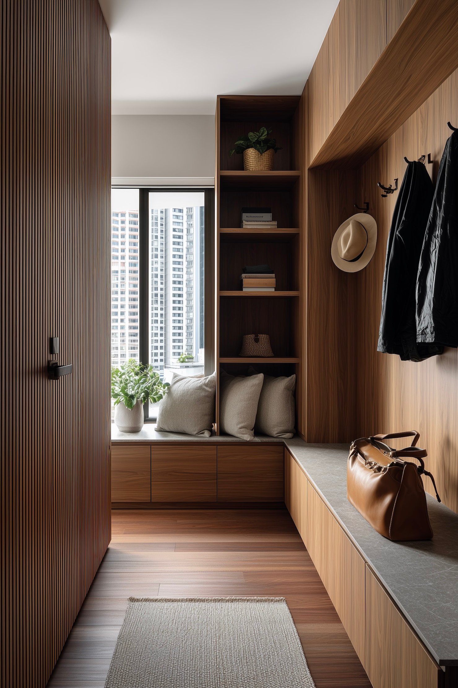 entrée minimaliste patère murale étagère fine