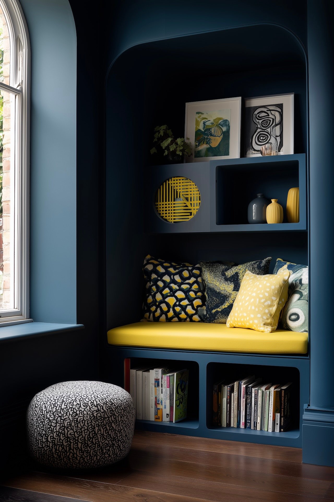 niche lecture bleu jaune graphique enfant