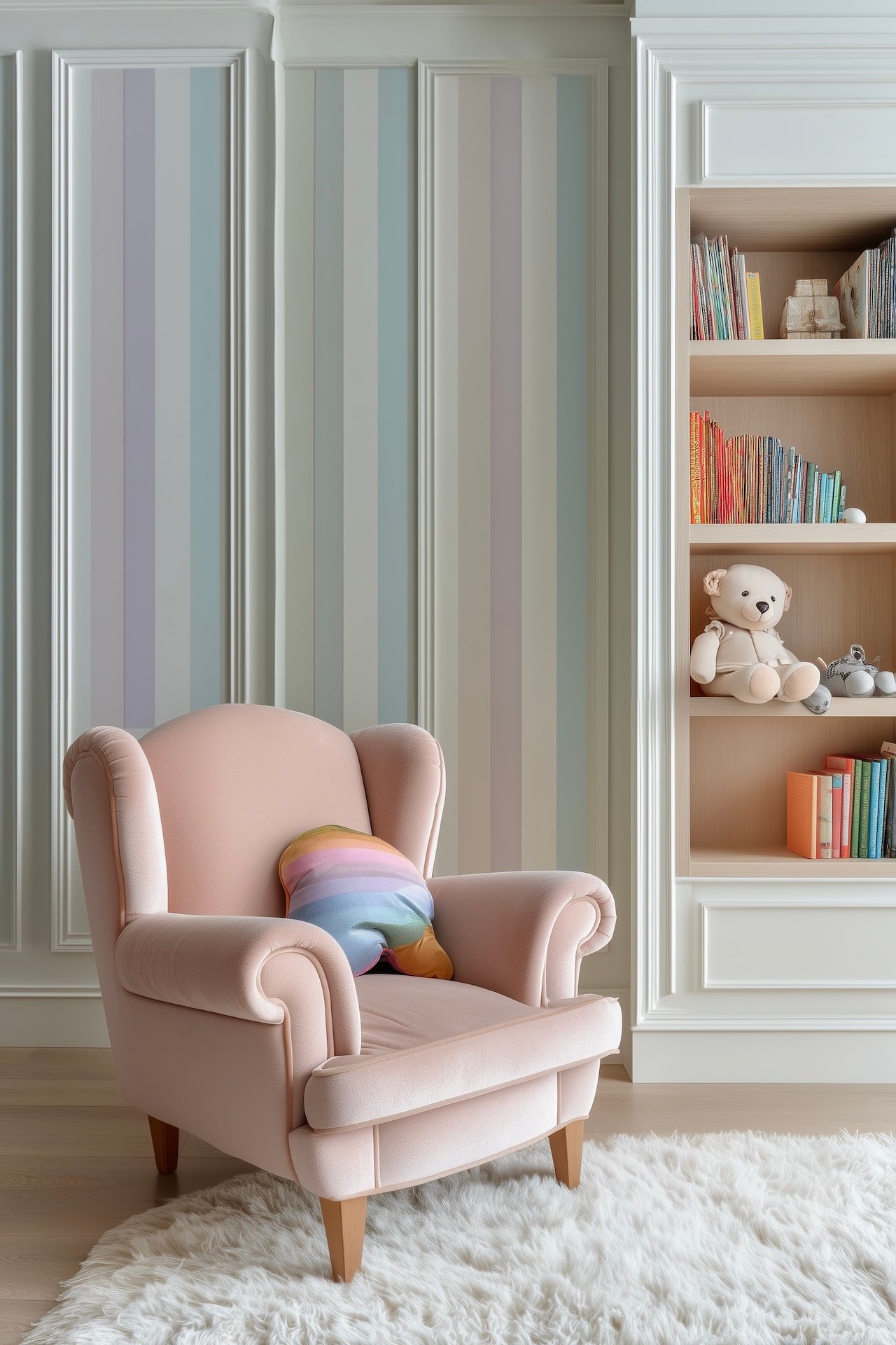 papier-peint rayures multicolore pastel