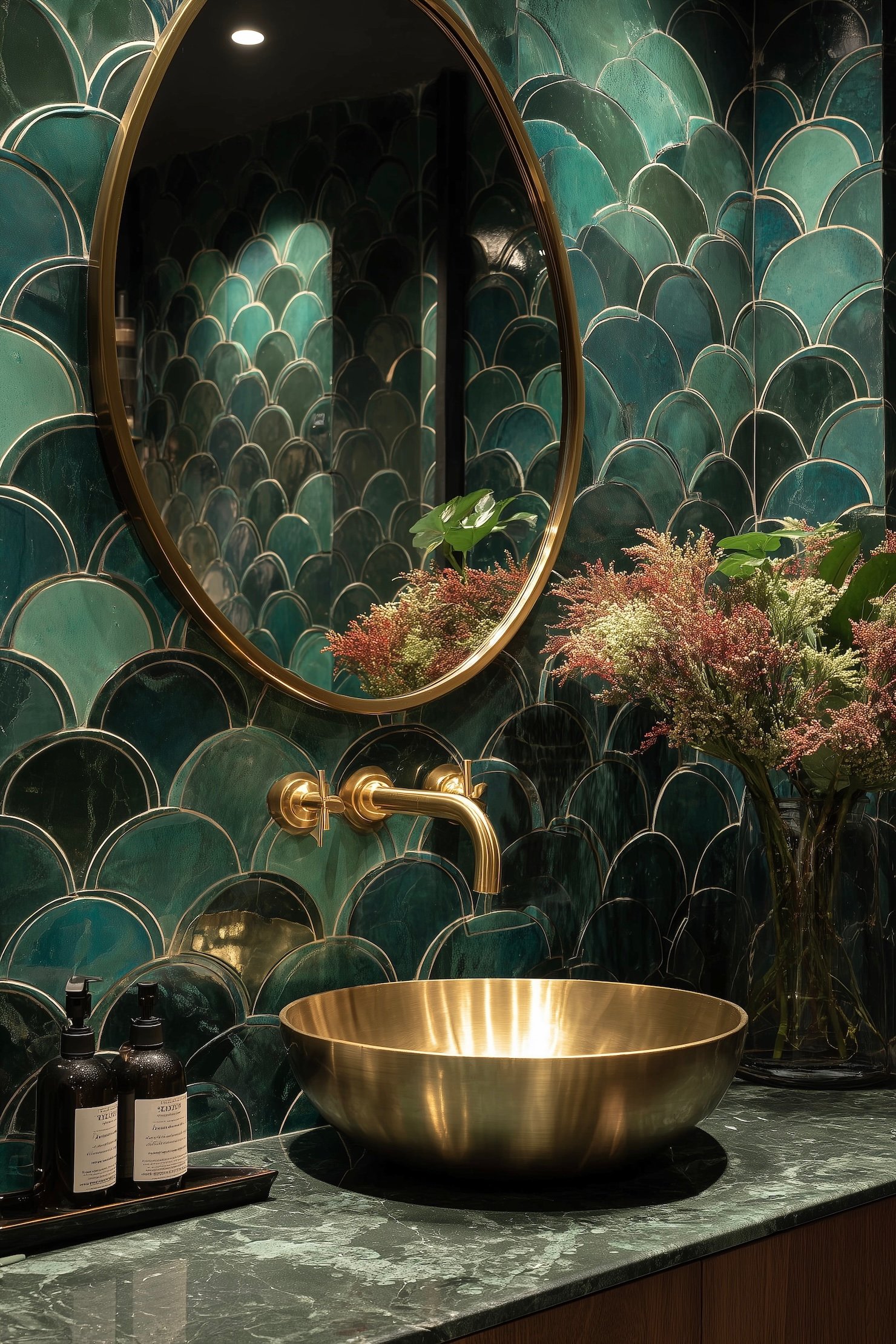 salle de bains carrelage éventail écaille poisson