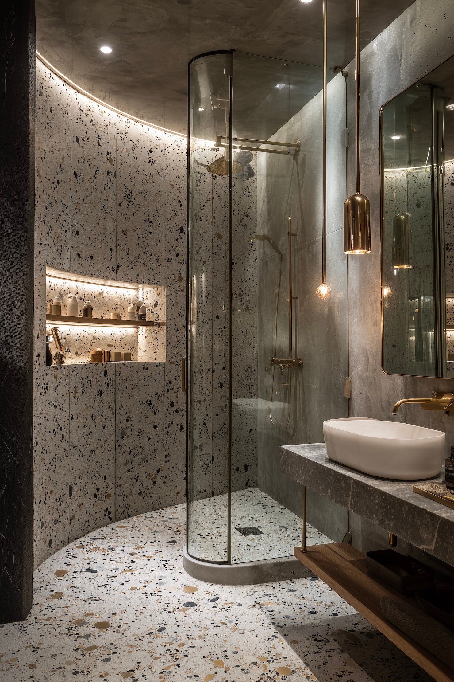 salle de bains terrazzo laiton or robinet