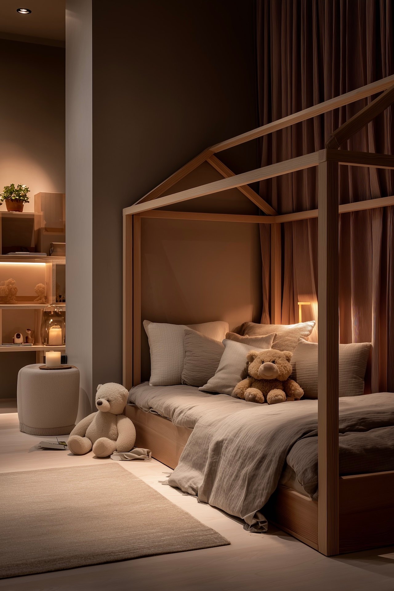 chambre enfant petite fille bois bordeaux déco