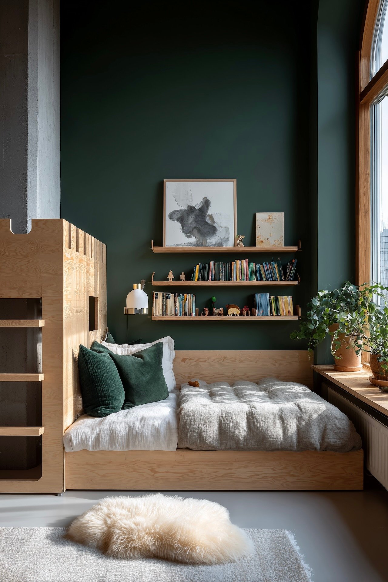 chambre enfant verte lit chateau fort