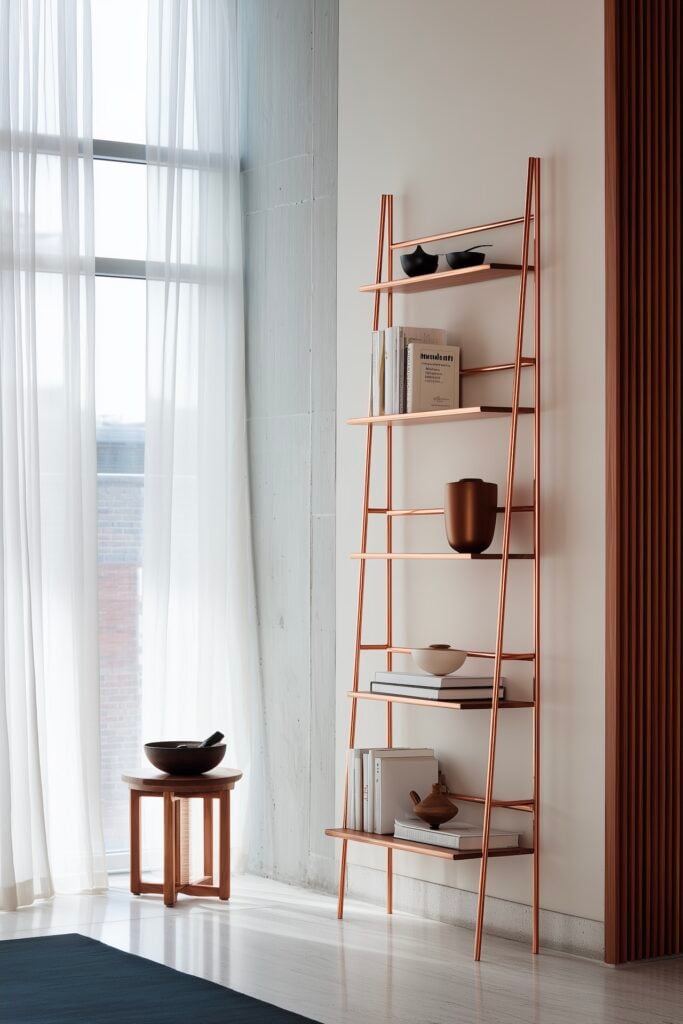 étagère échelle métal cuivre intérieur contemporain