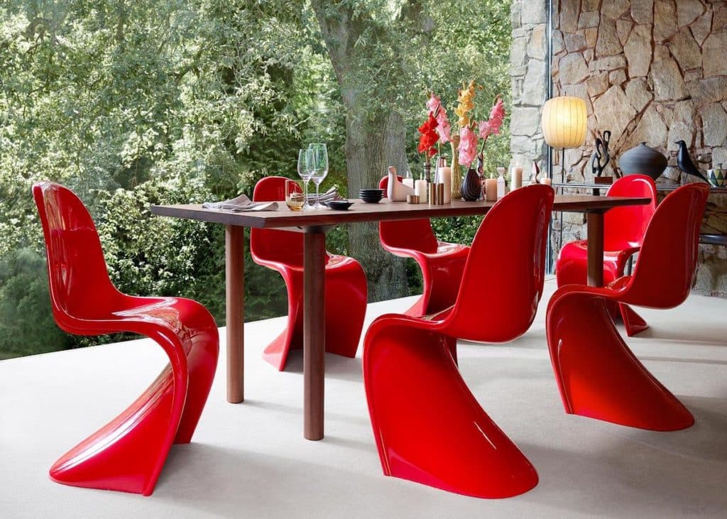 chaise panton icon design danois plastique rouge salon contemporain clemaroundthecorner