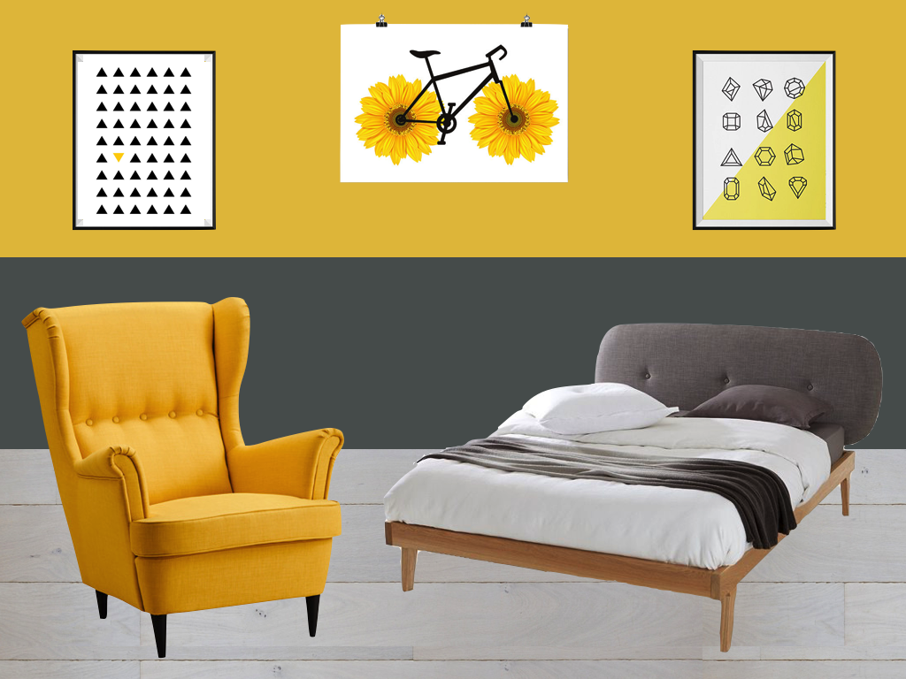 chambre jaune et gris idee deco