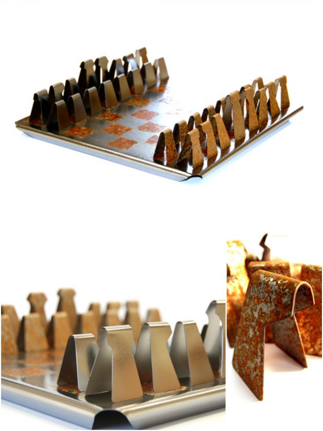 jeu d echec en fer rouillé upcycling hilla shamia
