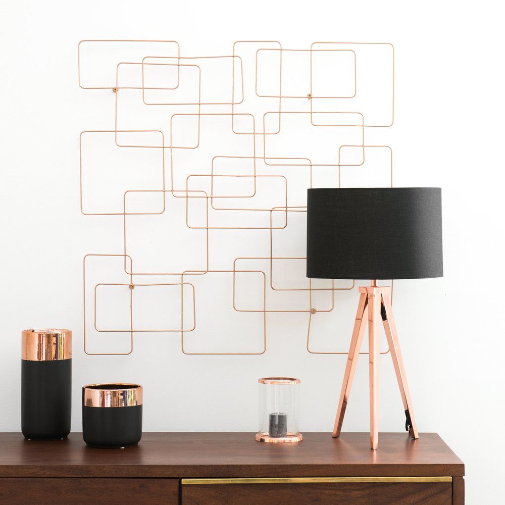 déco design moderne pot cuivre cadre mural lampe abat jour noir