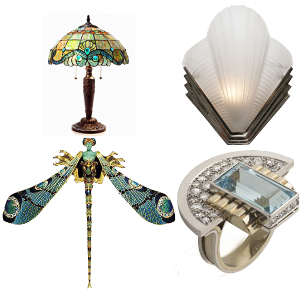 différence entre Art Nouveau et Art Déco lampe luminaire.