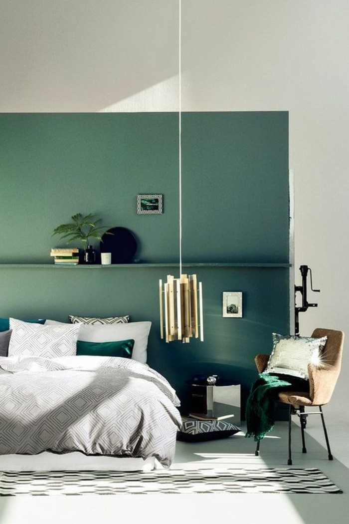 couleur de chambre mur bleu-vert turquoise original nature
