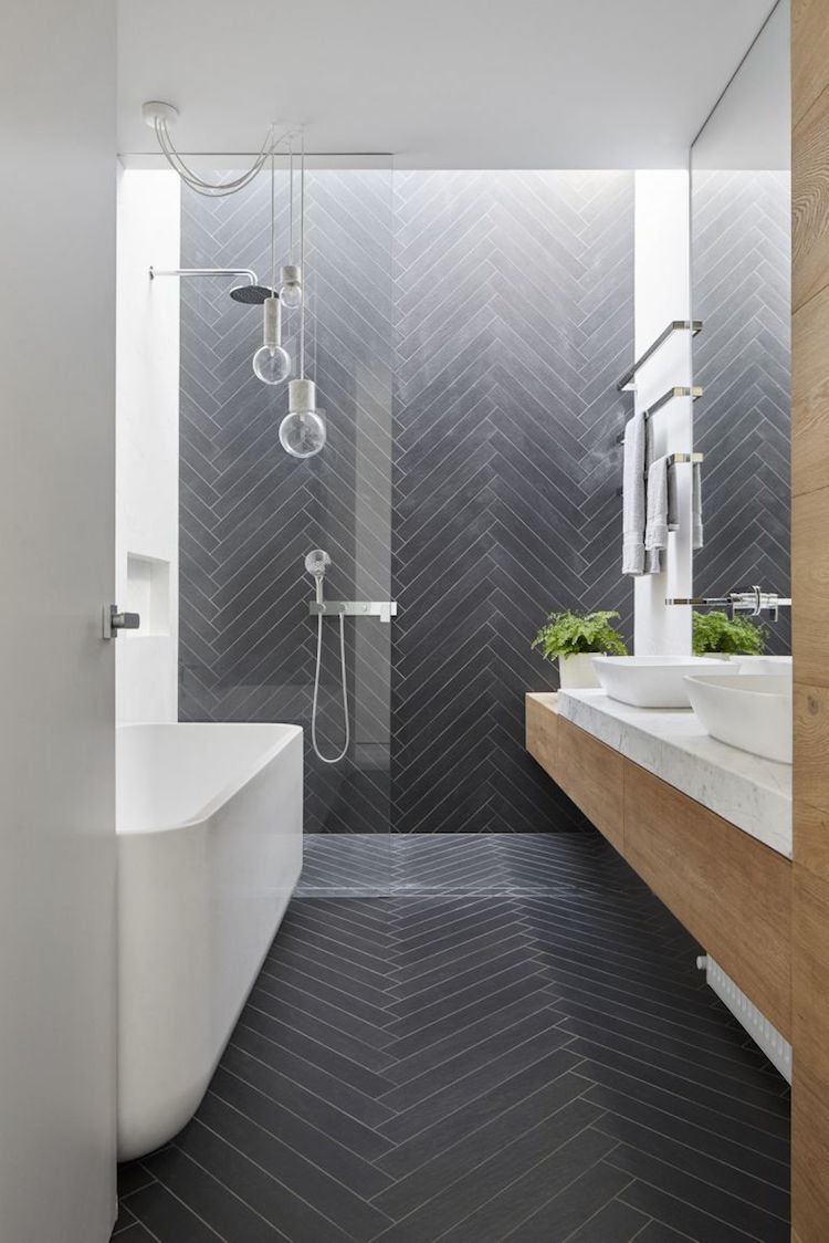 douche italienne salle de bain carrelage gris point hongrie moderne