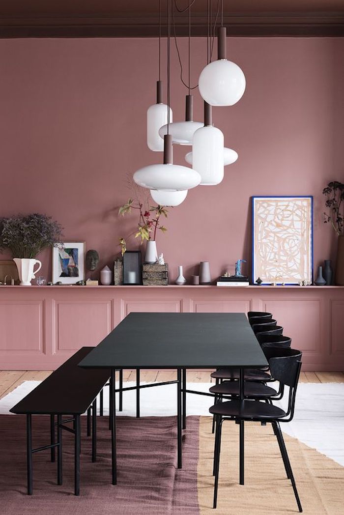 maisonobjet paris 2018 blush rose tendances deco lustre design blanc table noir chaises noires tableaux