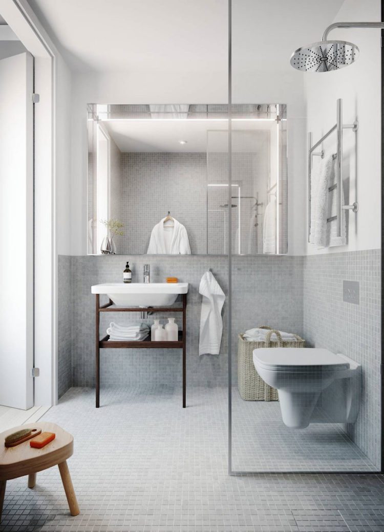 petite salle de bain moderne mosaique grise douche italienne blog déco